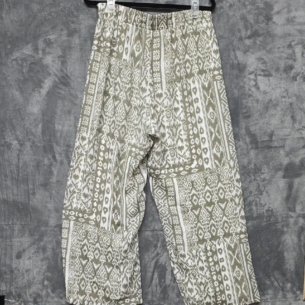 Mlle Gabrielle Olive Green and White Wide Leg Palazzo Pants sz XL - Picture 4 of 9
